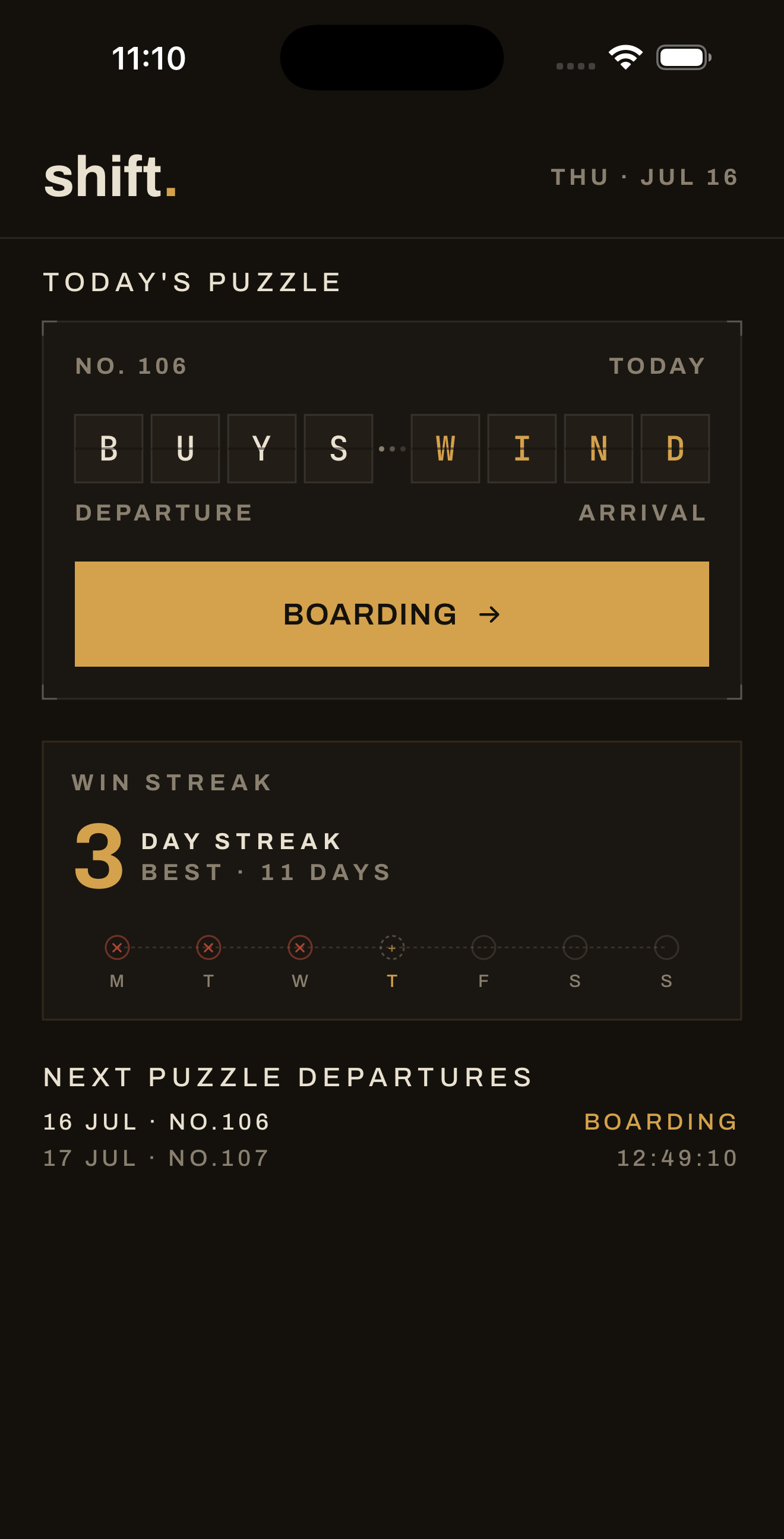 Shift today's puzzle screen