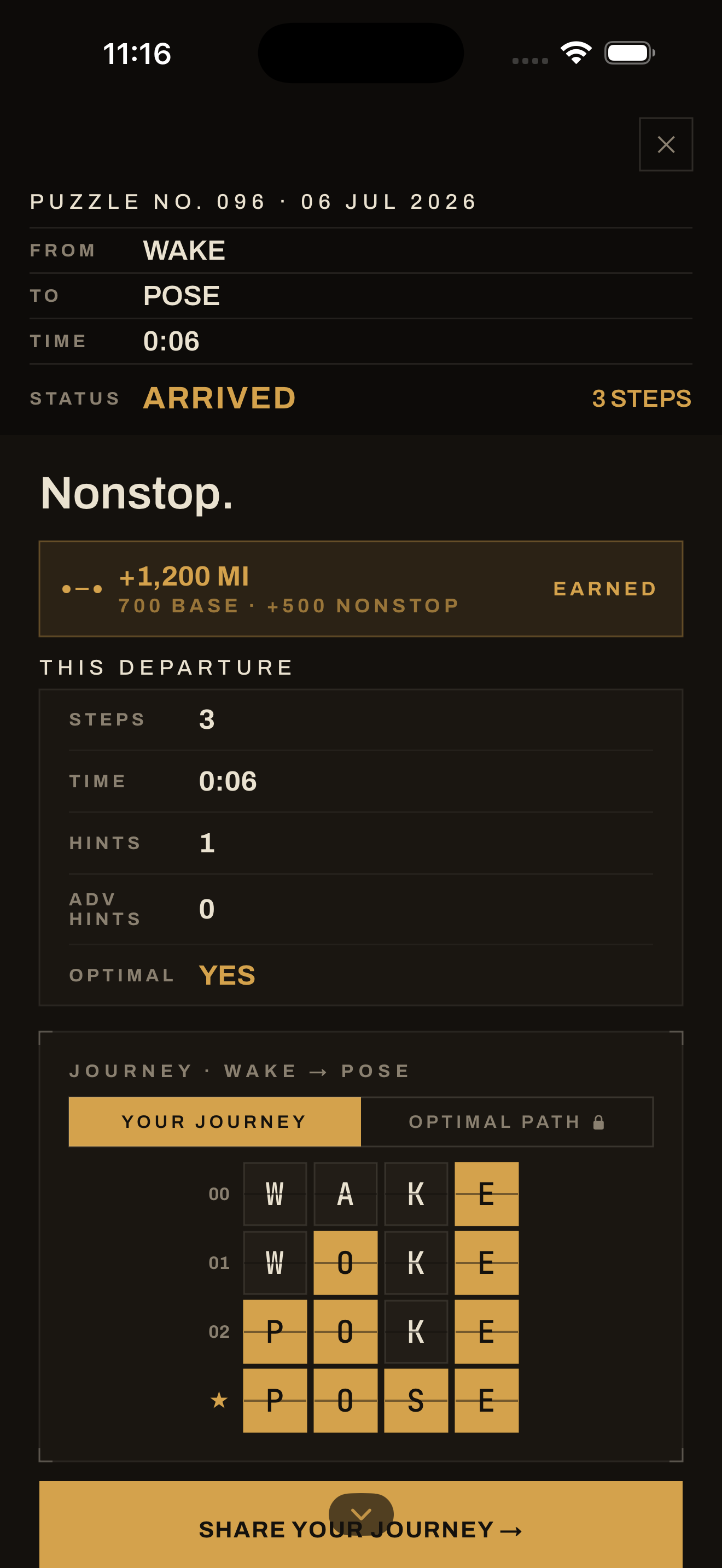 Shift win screen with miles earned